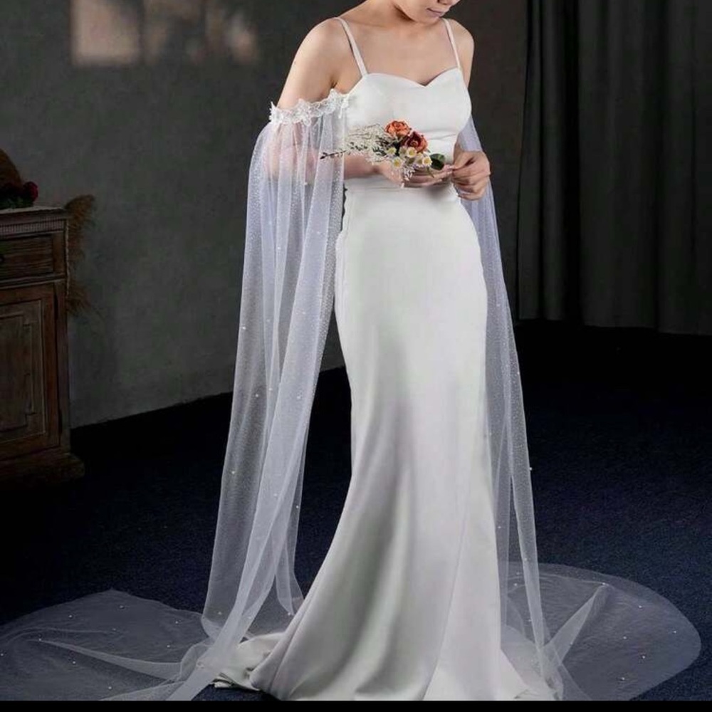 Detachable Sheer Cape with Pearl Detail